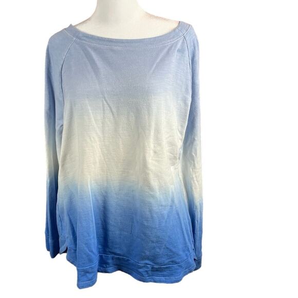 T by TALBOTS French Terry, Blue Ombre Hand Dyed Pullover Top - Size M - Picture 1 of 9